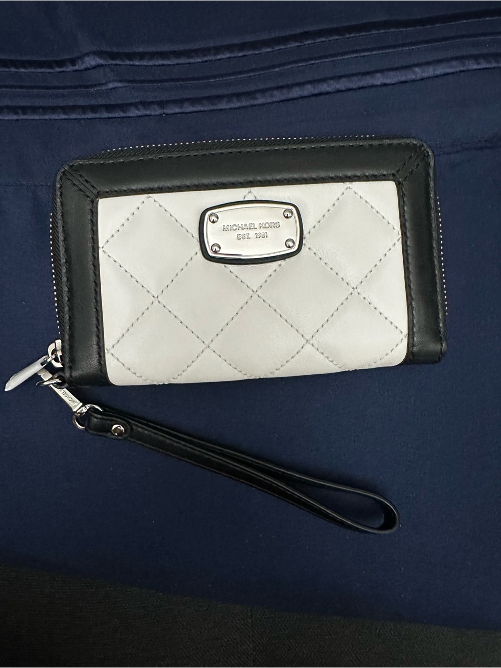 Michael Kors Black and White Quilted Leather Wristlet
